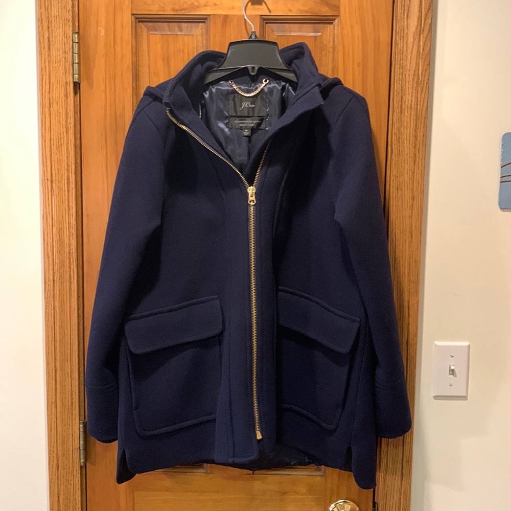J. Crew Swing Coat, Italian Stadium Cloth by Nello Gori, navy blue, size Medium